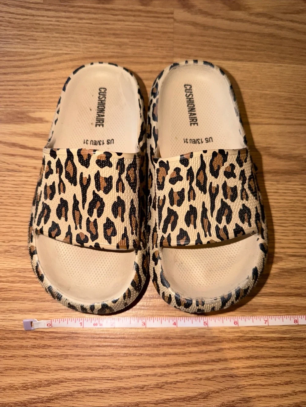 Cushionaire Kids Leopard Print Slide Sandals - Tan & Black